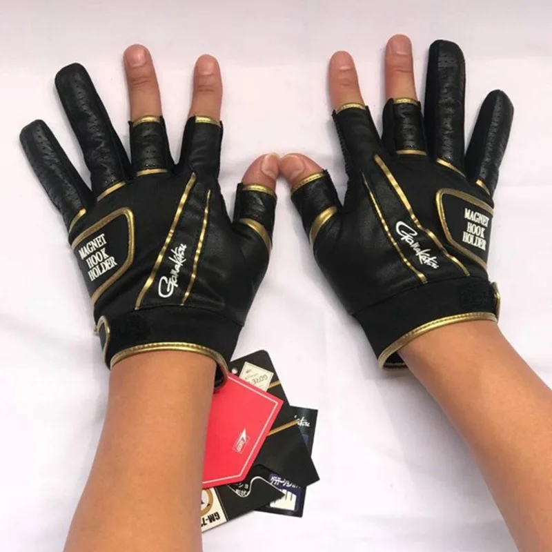 Gamakatsu Fishing Gloves Anti Slip 3 Finger Soft Leather Outdoor Sports Camping Hiking Cycling Wear-resistant Gloves for Man