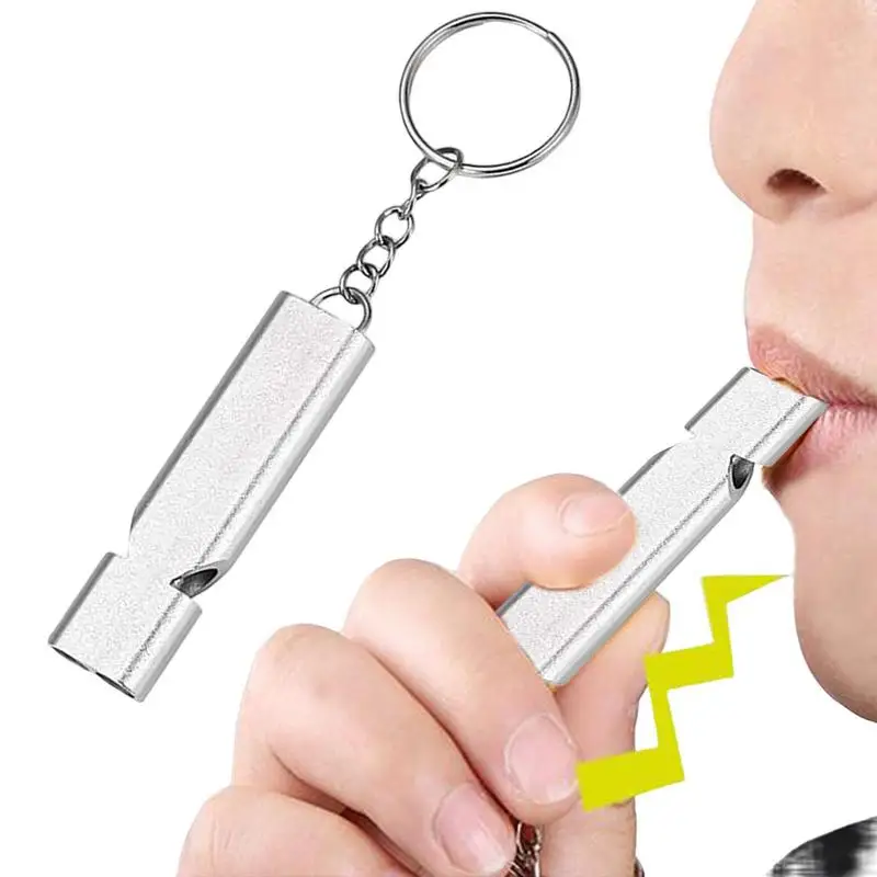 

Double Tube Whistle Popping Whistle Whistle Keychain With Carabiner Aluminum Alloy Double-Tube High-Frequency Whistle For