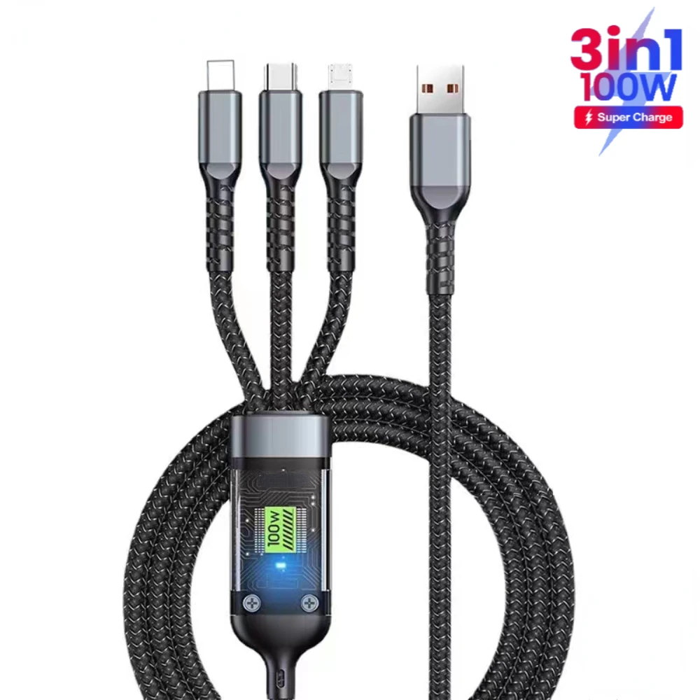 

Зарядный кабель 3 в 1, Micro USB Type-C, 6 А, 100 Вт