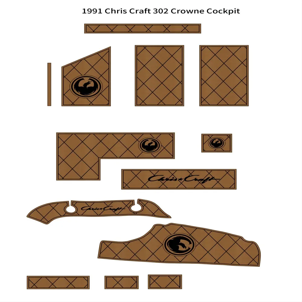 1991 Chris Craft 302 Crowne Cockpit Pad Boat EVA Foam Faux Teak Deck Floor Mat Backing Adhesive SeaDek Gatorstep Style Floor