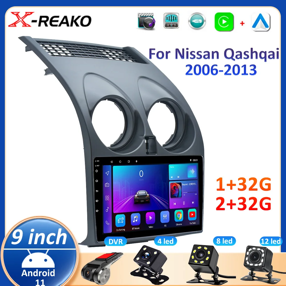 

X-REAKO 9 ''HD сенсорный экран автомобильный мультимедийный плеер Android Авто Carplay Bluetooth GPS WIFI FM для Nissan Qashqai 2006-2013