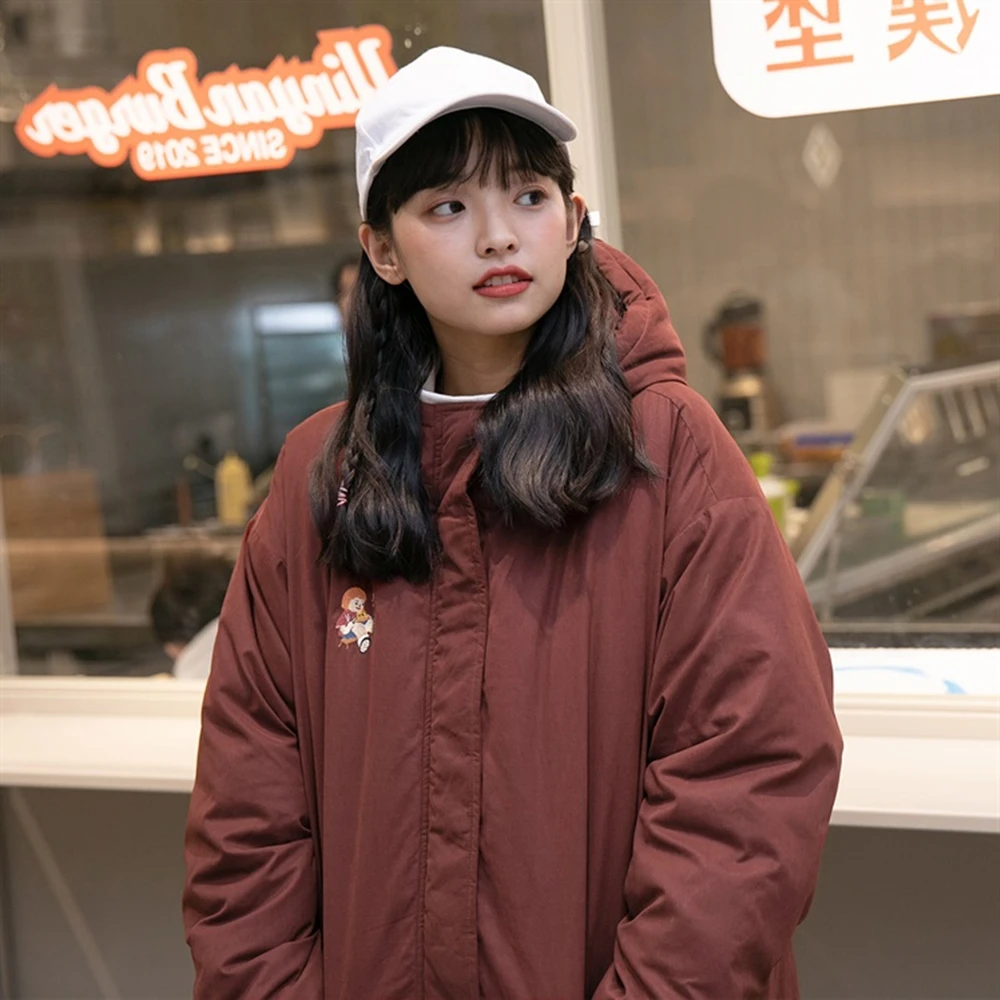 Autumn And Winter 2021 New Cotton Jacket Straight Long Cotton Jacket Female Student Hooded Coat Thickened Japanese Cotton Jacket