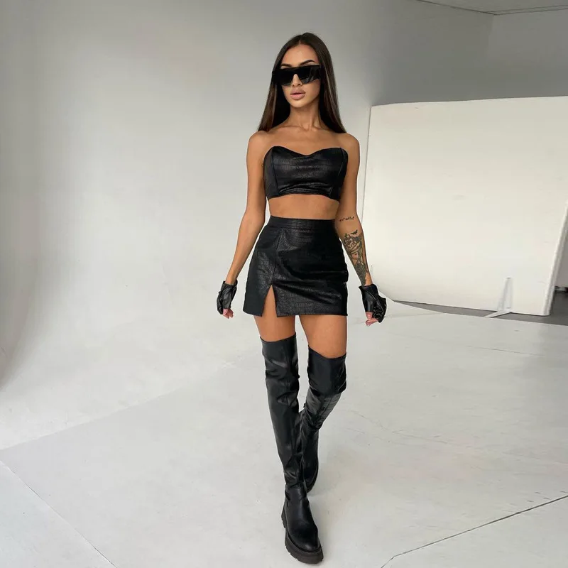 Летний женский костюм топ на груди жилет без рукавов короткий и облегающая юбка с