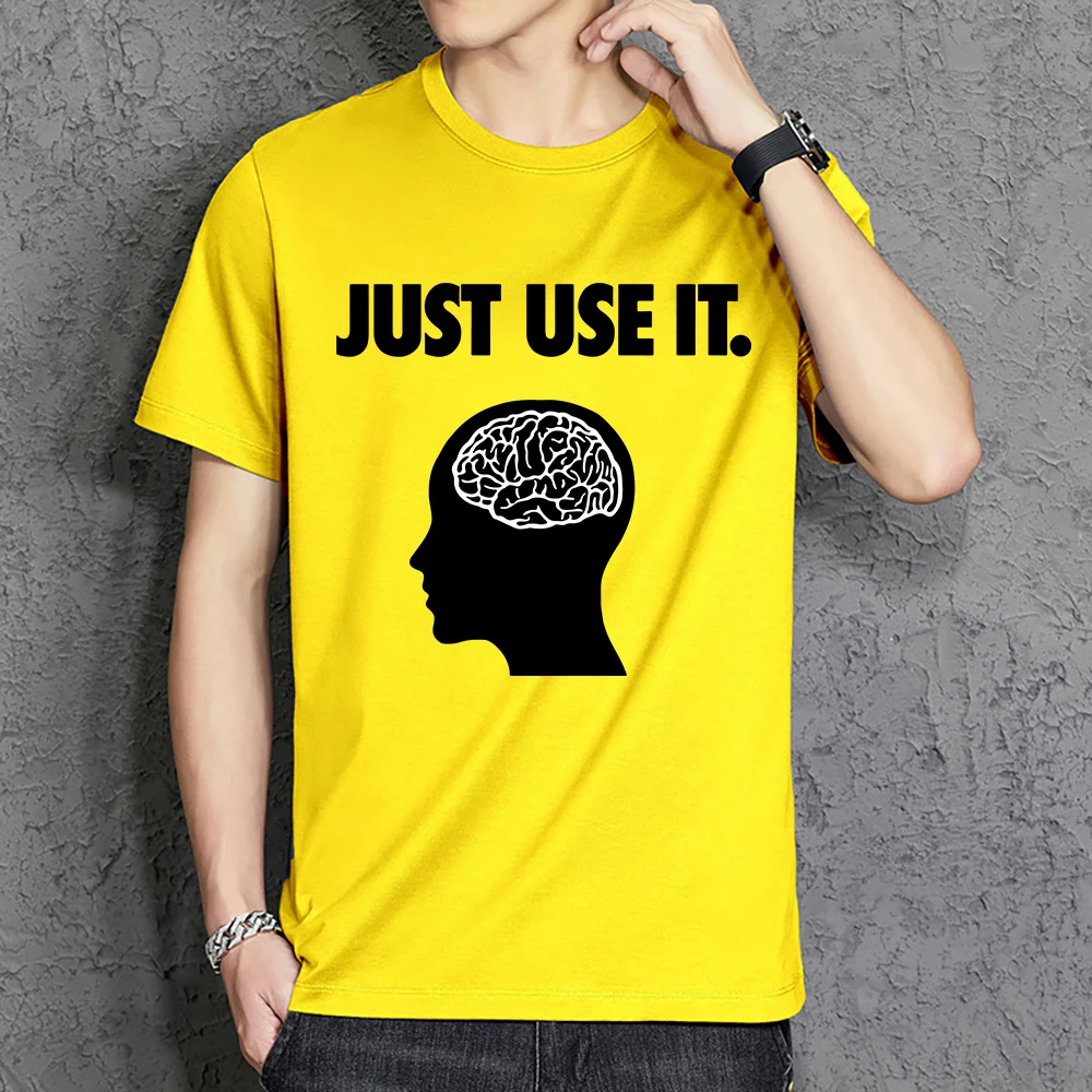 

Мужская хлопковая футболка Juse с принтом «Use It -Your Brain», мягкая футболка в стиле Харадзюку, популярные повседневные футболки, модные качественные мужские футболки