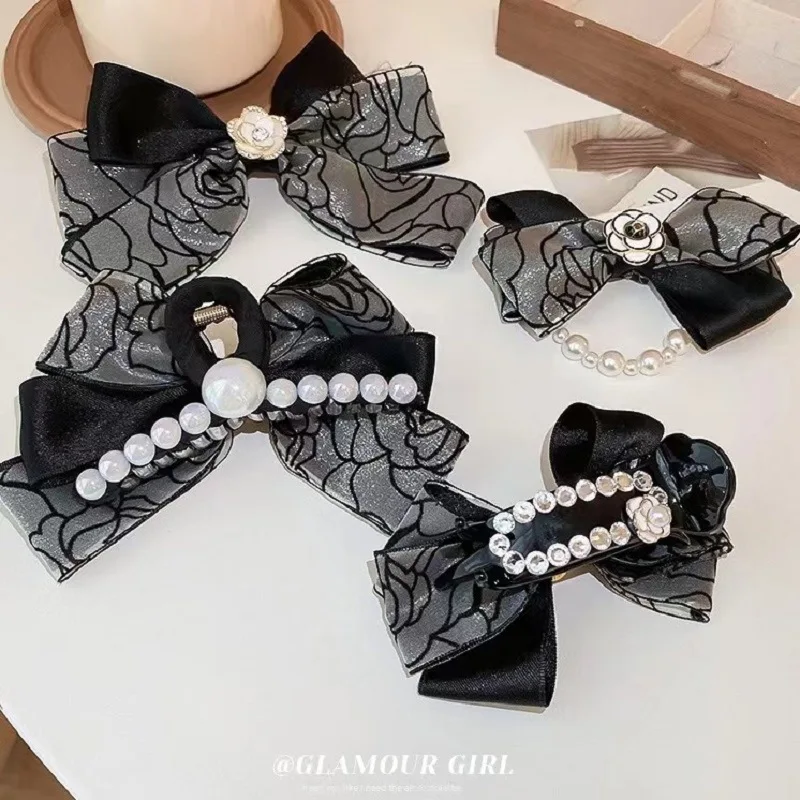 

Mermaid Ji Pearl Diamond Flower Bowknot Hairpin Half Tied Hair Clip On The Back Of Head Elegant High Grade Jeweler
