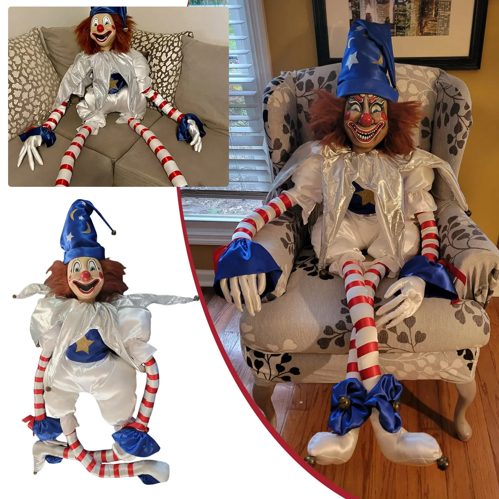 

Halloween Poltergeist Clown Doll Prank Horror Stuffed Muñecas Halloween Decoration Outdoor Home Decor 100cm Creepy Clown Plush
