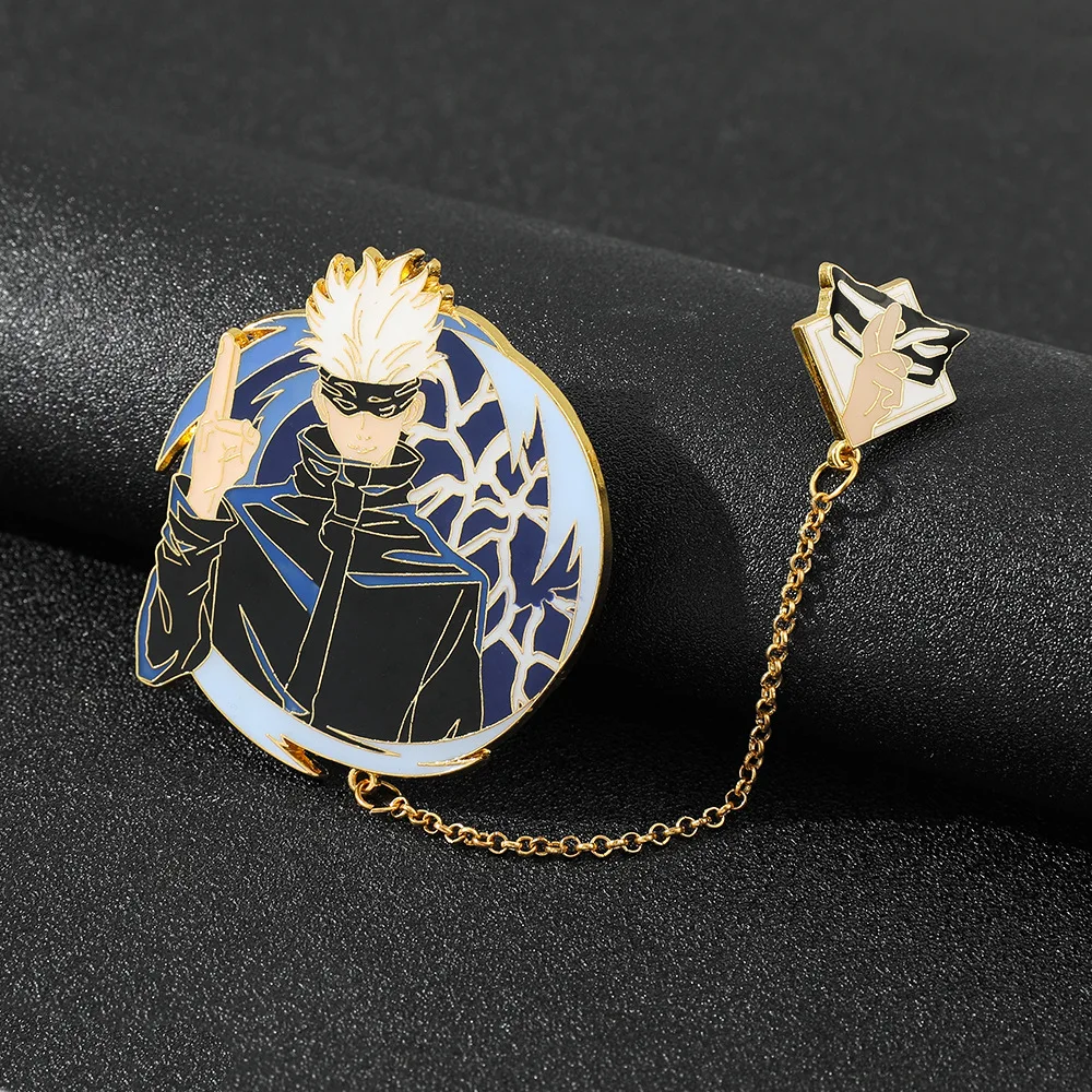 

Newest Jujutsu Kaisen Brooch Gojo Satoru Ryomen Sukuna Enamel Pin Cartoon Badges Brooches Chain Lapel Pins Breastpin Keychain