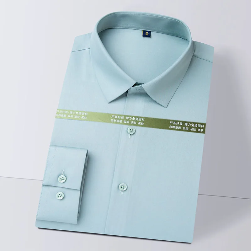 Sinwoyan Solid Aloe Fiber Mens Dress Shirts Comfortable Long Sleeve Soft Elastic Business Male Social Shirt Formal New Autumn