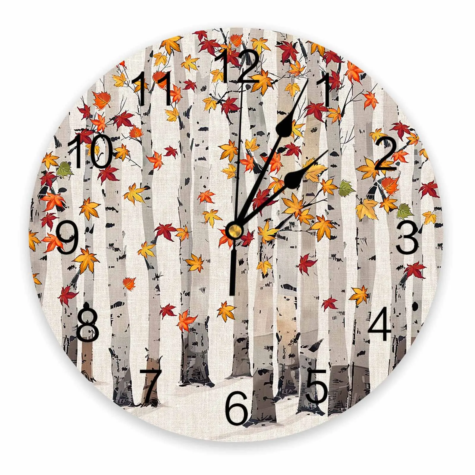 Настенные часы с акварелью и листьями большие современные круглые бесшумные
