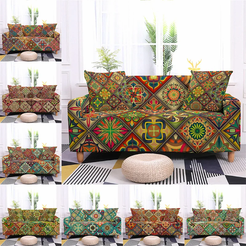 

Creative Geometric Patterns Sofa Cover Mandala Theme Elasticity Spandex Sectional Sofa Cushion Cover Home Decor Sofa Slipcover