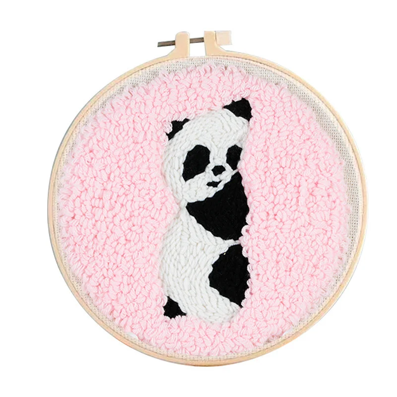 

New DIY Handmade Panda Poke Punch Needle Kit Needle Embroidery Cartoon Panda Woolen Yarn Artwork For Women All Tools Kits 24 cm