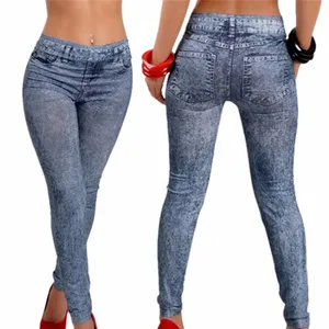 Женские леггинсы с высокой талией, Леггинсы пуш-ап для женщин, спортивные повседневные леггинсы для фитнеса с карманами, штаны из искусственных джинсов