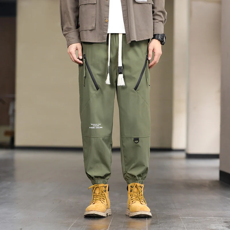 

Весенне-осенние модные брюки для занятий спортом на открытом воздухе, бега, черные, зеленые карманы, повседневные брюки, 2023