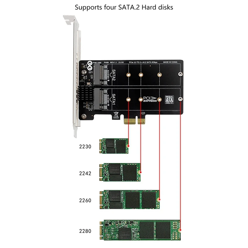 Плата-адаптер PH58 M.2 SATA к PCIE плата-адаптер Dual-Disk Array плата расширения RAID JMB582