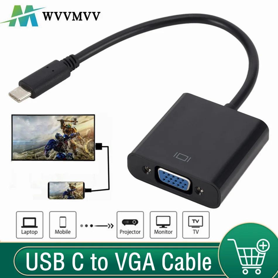 

Кабель-адаптер WvvMvv с разъемами типа C и VGA для Macbook, 12 дюймов, Chromebook Pixel Lumia 950XL