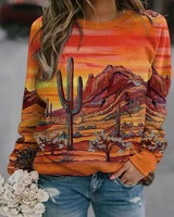 2022 new womens landscape floral print long sleeve sweater top