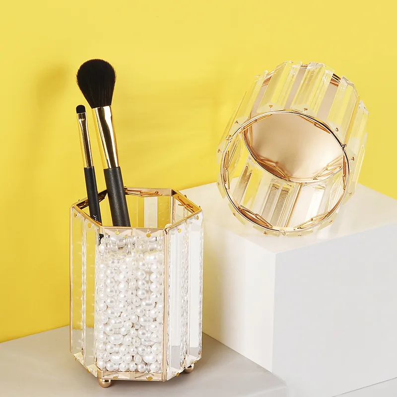 

Creative geometric glass desktop storage pen holder desktop makeup brush holder school office pencil holder desktop decoration