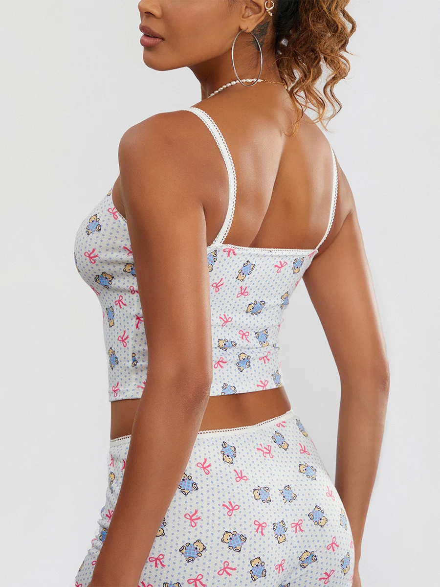 Женская летняя одежда для отдыха пижамный комплект милый укороченный топ без