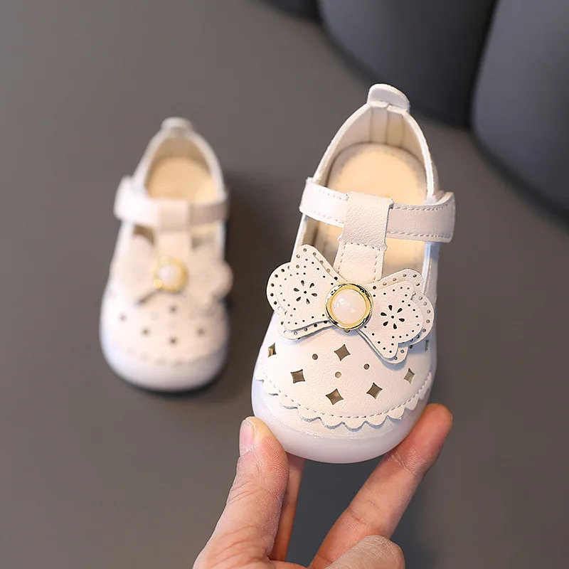 

Soft Leather Bow Baby Shoes Breathable Cut Outs Toddler Girls Shoes Spring Summer Korean Pink Beige Shoe for Girl