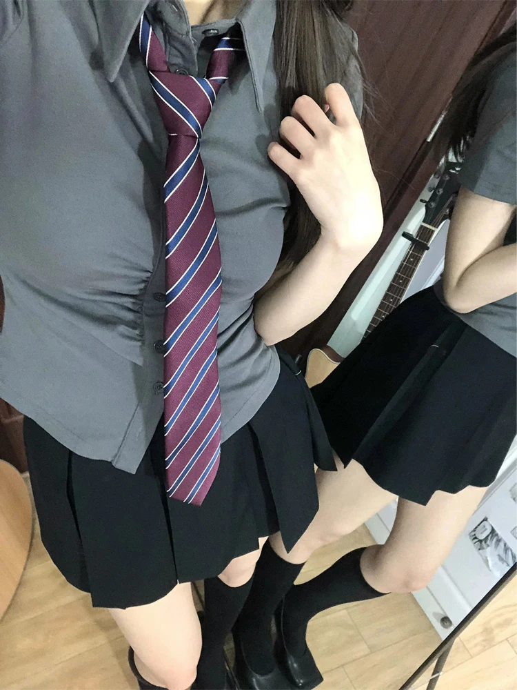 Pure Cotton Stretch Waist Hugging Shirts Summer Senior Schoolmate Jk Uniform Skirt Suit Original Genuine Figure-Flattering Sh...