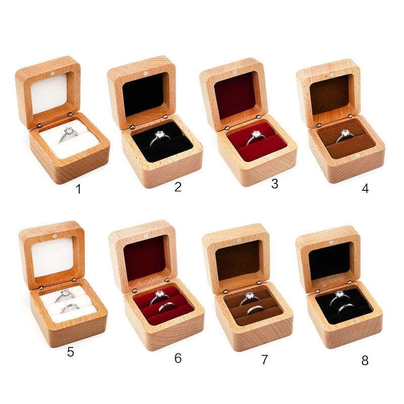 

Natural Wooden Flip Ring Box Walnut Small Jewelry Display Box Engagement Wedding Jewelry Gift Box Easy to Carry
