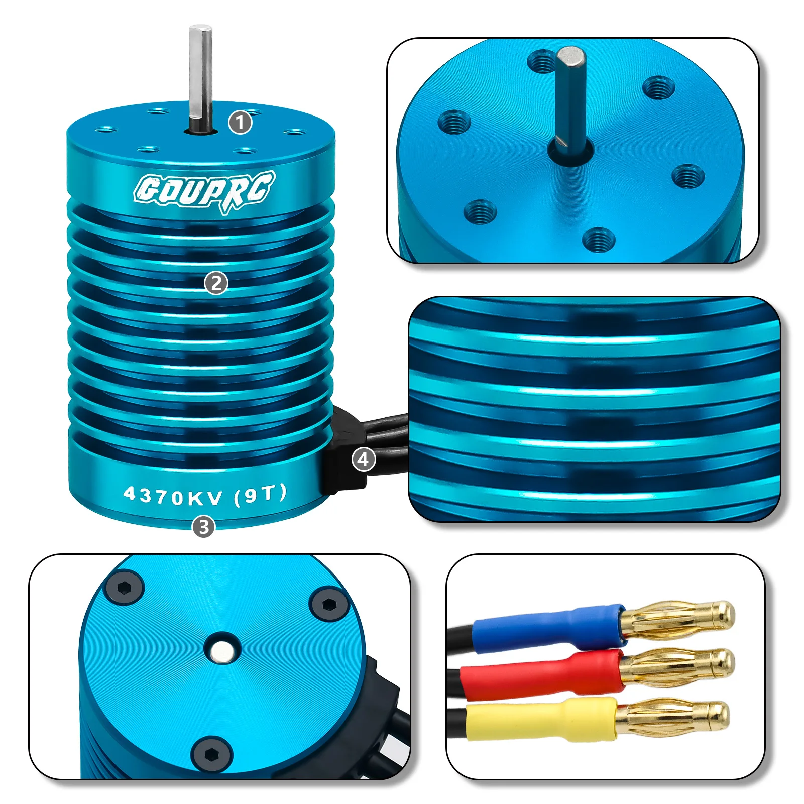 Фото GOUPRC S3650 9T 4370KV Бесщеточный двигатель, вал 3,175 мм для 1/10 RC автомобиля, грузовика, лодки №3