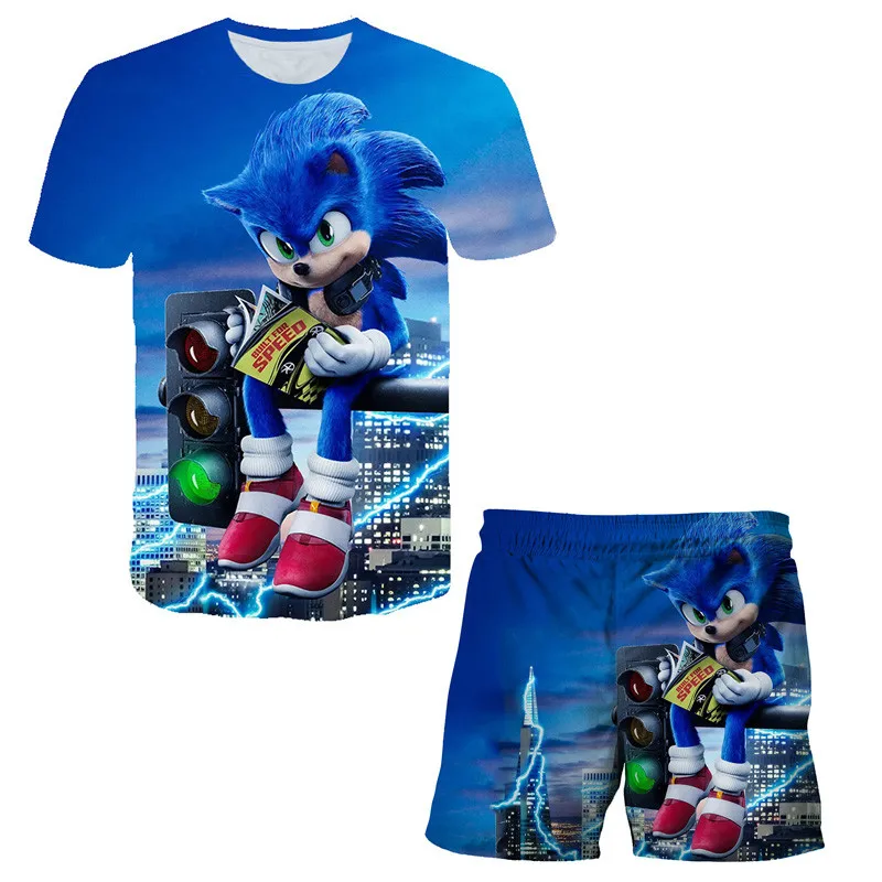 Sonic Tshirt Kids Clothes Girls Tops Summer Baby Shorts Sports T-shirt Boys Shorts Children's Clothing Suit 3-14y