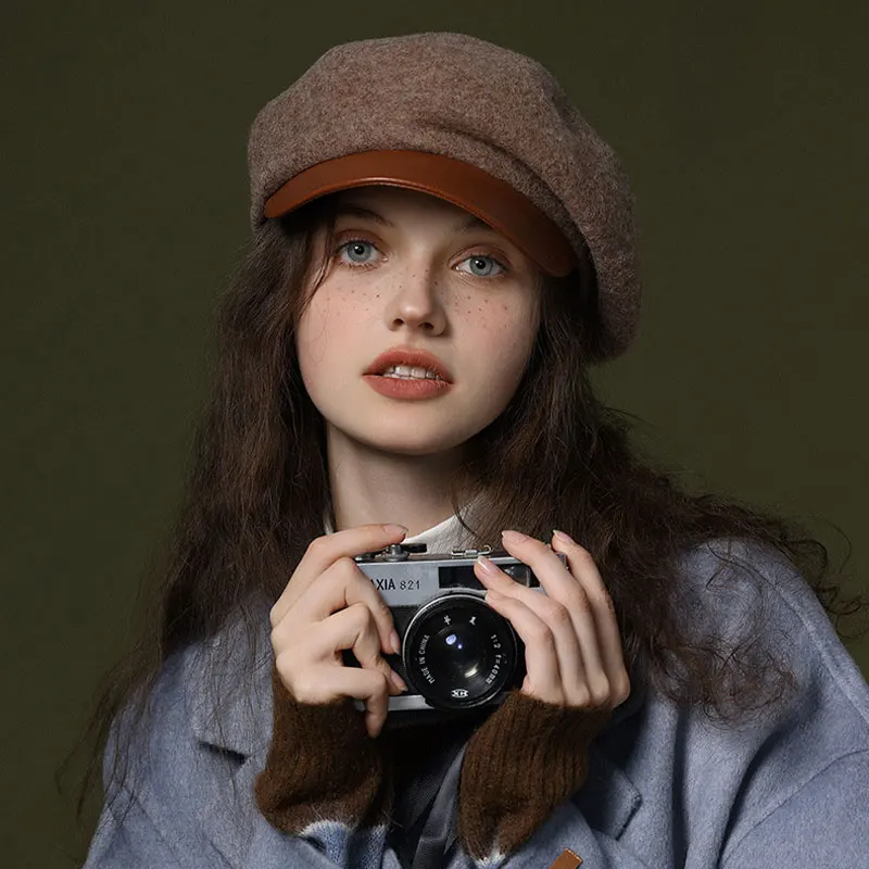 

Женская зимняя Шерстяная кепка газетчика, модная Повседневная Женская Осенняя Кепка на плоской подошве, кепка для девушек, осенняя Кепка для художников с изображением Нью-Йорка