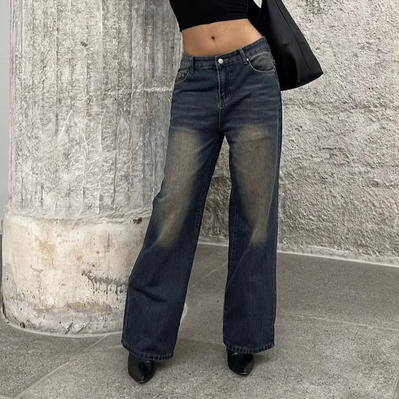 

2023 женские мешковатые джинсы в стиле ретро, женские винтажные брюки с низкой талией в стиле Харадзюку, прямые штаны в стиле панк, уличная оде...