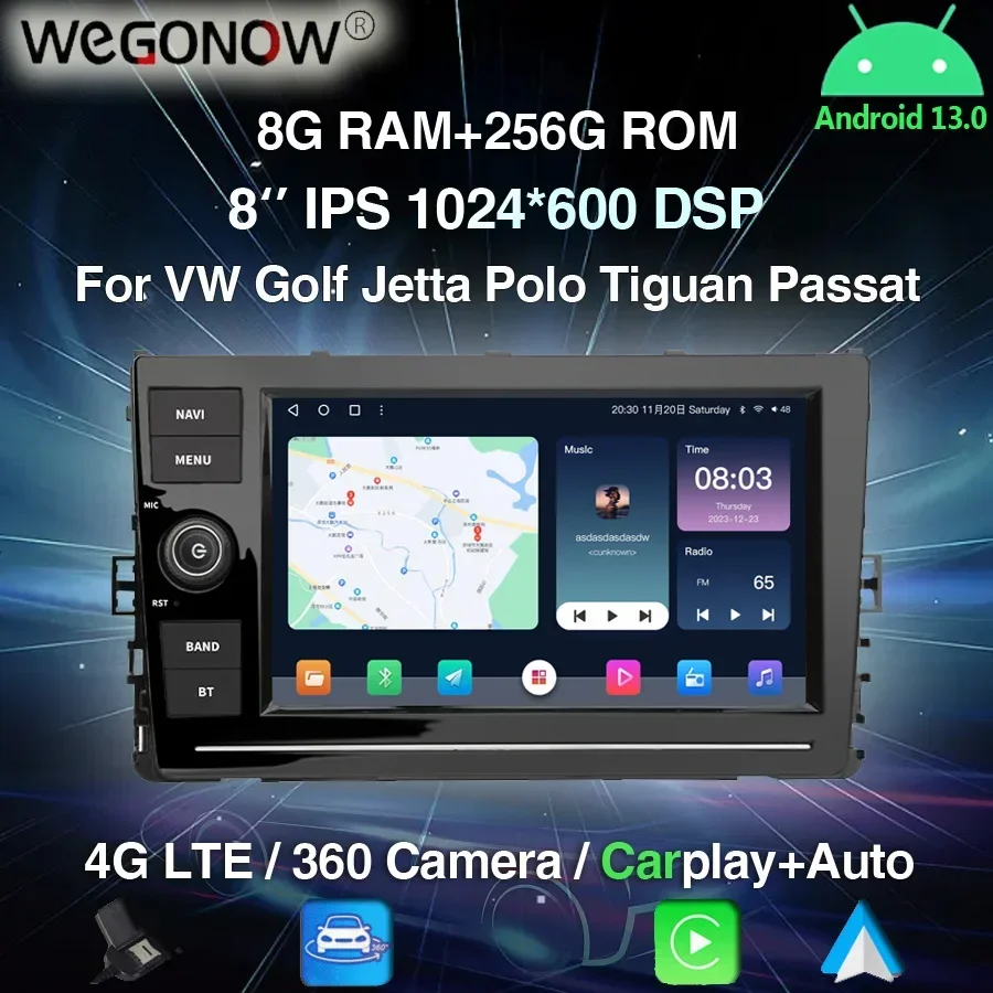 Carplay 8 &quotIPS DSP Android13.0 8G+256G 4G LTE 360 CAM Автомобильный DVD-плеер GPS WIFI BT RDS Радио для VW Golf Jetta