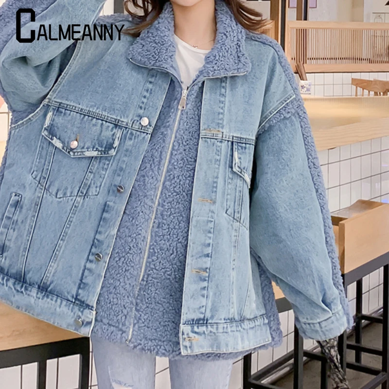 Женская джинсовая куртка Повседневная Свободная универсальная из овечьей