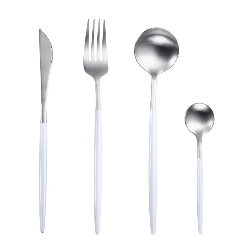 

Dinnerware White Silverware Cutlery Set 304Stainless Steel Luxury Dinner Dropshipping Flatware Home Fork Spoon Knife Kitchen