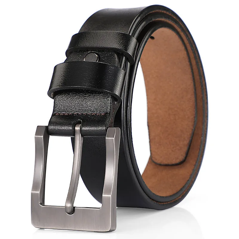 LannyQveen new men's genuine leather belts pin buckle belts for male cowhide jeans free shipping