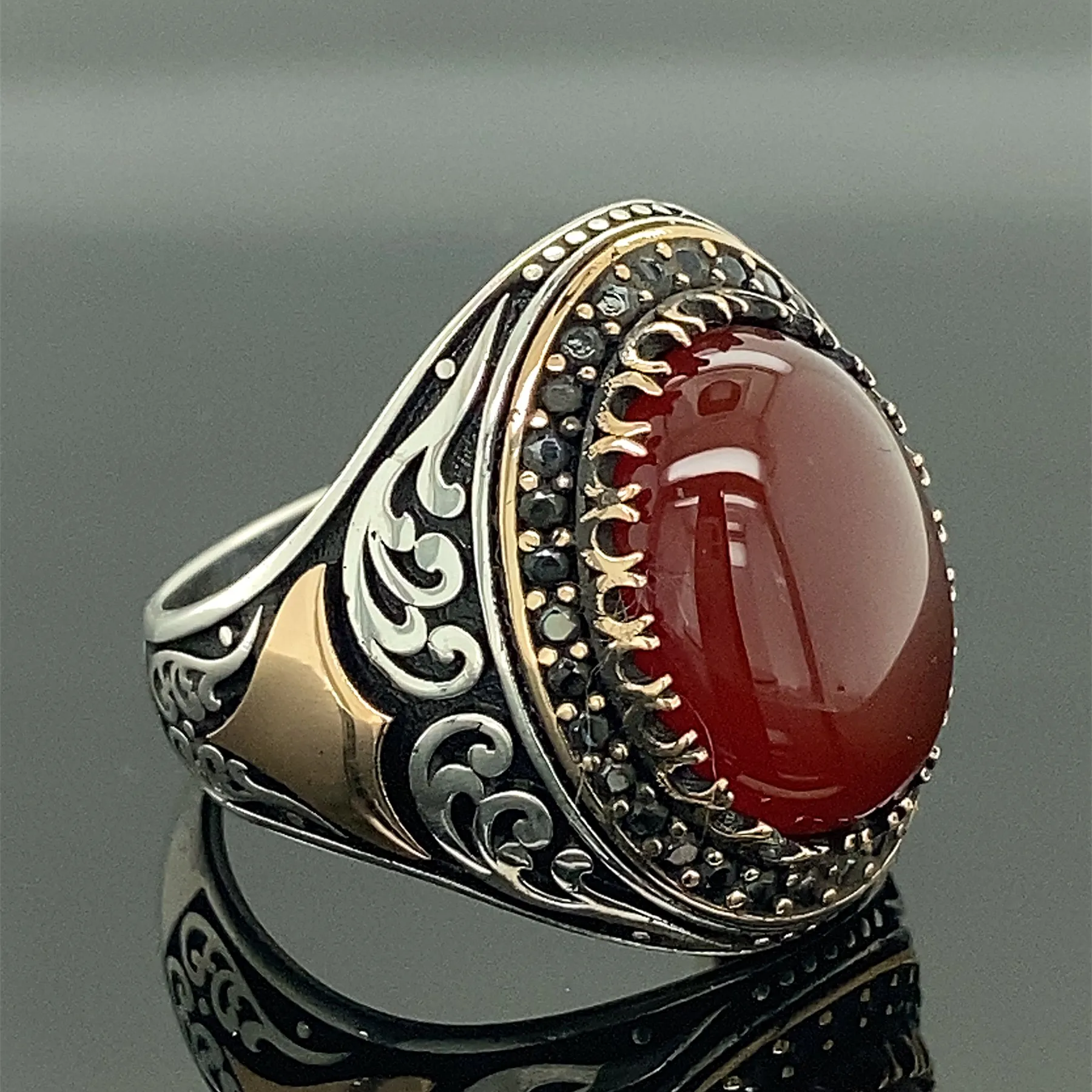 Man Handmade Ring , Red Agate Gemstone Ring , Ottoman Style Ring , Men Jewelry , Vintage Ring , 925k Sterling Silver Ring , Gift