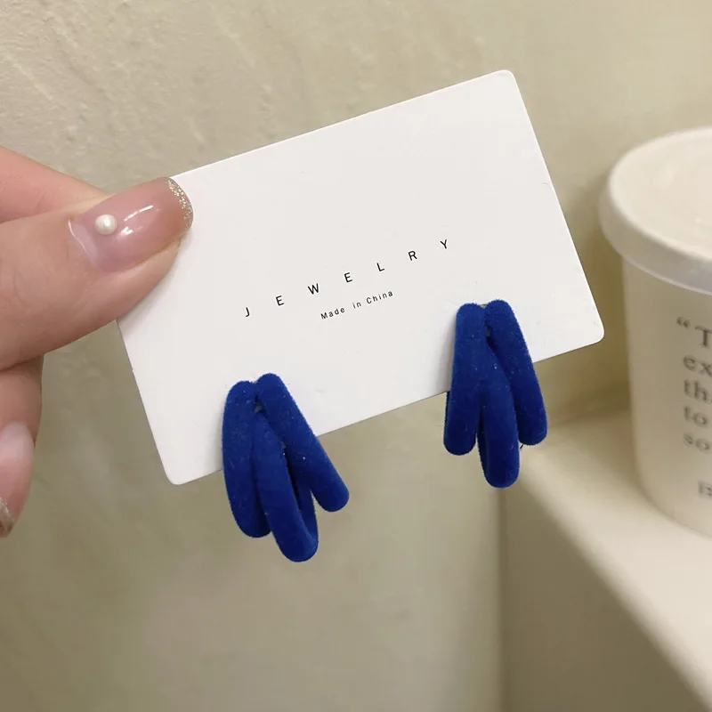 

C-образные зимние серьги, бархатные теплые синие богемные серьги, ювелирные изделия для женщин