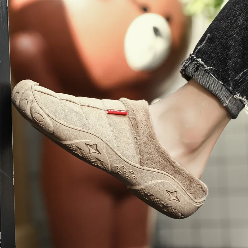 

Men's Slippers Home Winter Indoor Warm Shoes Thick Bottom Plush Waterproof Leather House Slippers Cotton Shoes 2022 Winter Shoes