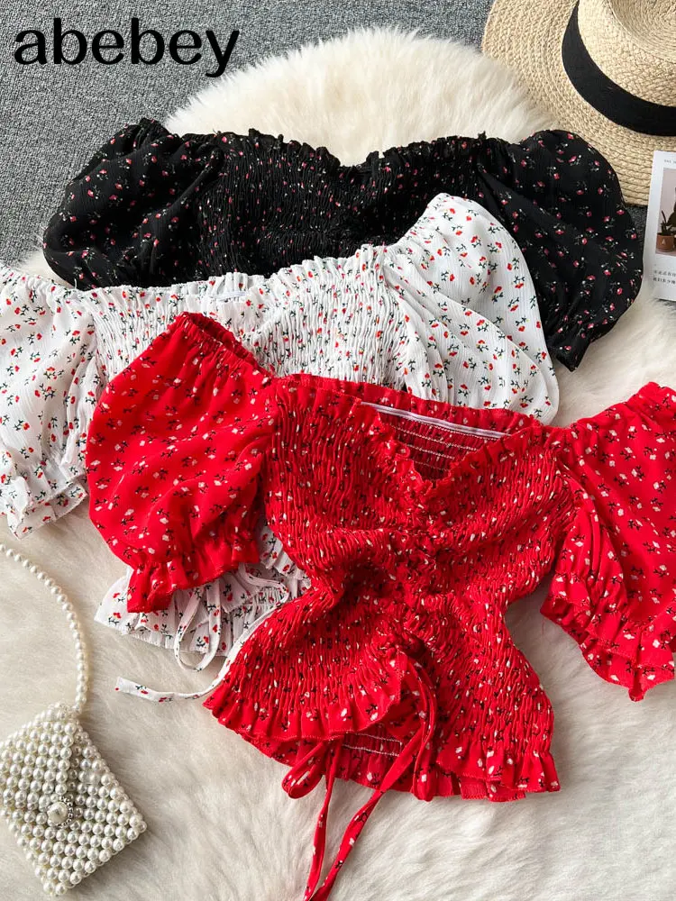 

Женская винтажная шифоновая блузка с цветочным принтом, новинка 2023, летняя пикантная рубашка с длинным рукавом, весенние женские модные обл...