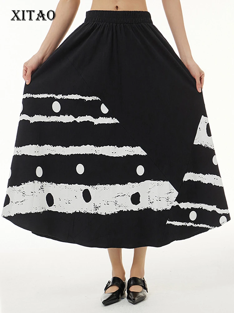 

XITAO Print Ankle-length Skirt Women Korea 2022 Summer New Personality Fashion Loose All Match Elastic Waist Skirt WLD7088