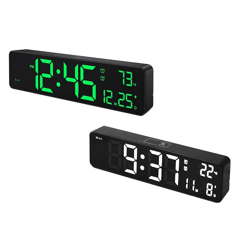 ,led Large Digits Display,dual Alarm Clock,auto-dimming,12/24hr Formatsilent Wall Clock For Room