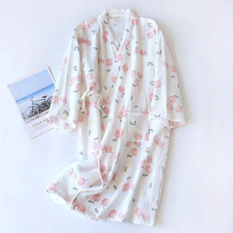 Халат-кимоно Женский длинный из чистого хлопка газовый халат в японском стиле с