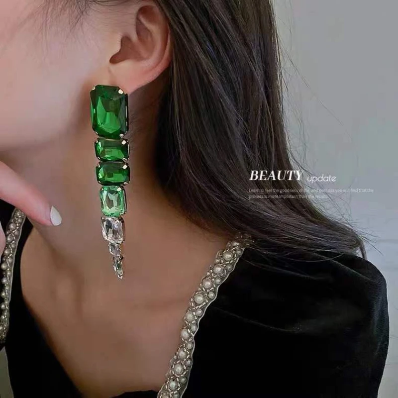 

Creative Colored Long Rhinestone Geometric Earrings Wholesale