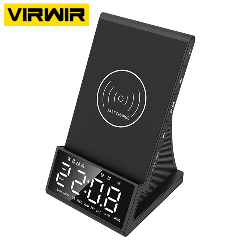 

Wireless charger Holder Bluetooth Speaker Alarm clock LED Alarm Clock With Wireless Charging Dock Stand Fm Radio Fast Charger