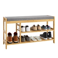 shoe rack bench entryway 3 tier shoe organizer max load 130kg bamboo storage shelf with cushion for boots stool for bedroom