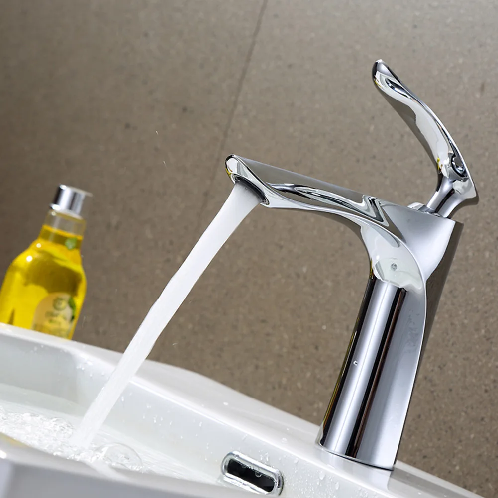 

Water Tap Faucet Brass Alloy Ceramic Valve Durable Practical Silver Single Handle Single Hole High Quality Material