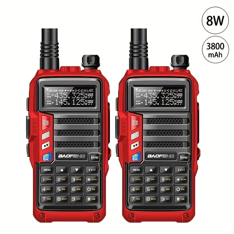 

NEW BAOFENG Professional 8W UHF/VHF Dual Frequency 10KM Range Walkie Talkie with 3800mAh Battery