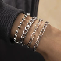 punk heavy metal thick cuban chain beads chain bracelets set for men fashion hiphop jewelry bracelet on hand wrist gift 4pcsset