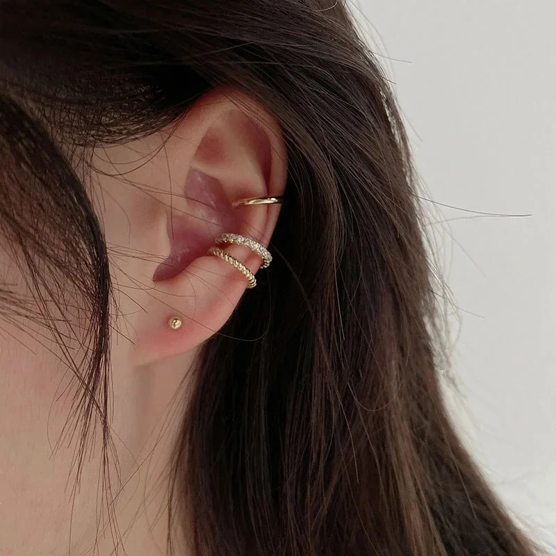 3pcs Crystal Clip Earrings For Women Men Gold Color No Piercing Hoop Earring Ear Cuff Set Cartilage Earcuff Fashion Jewelry Gift