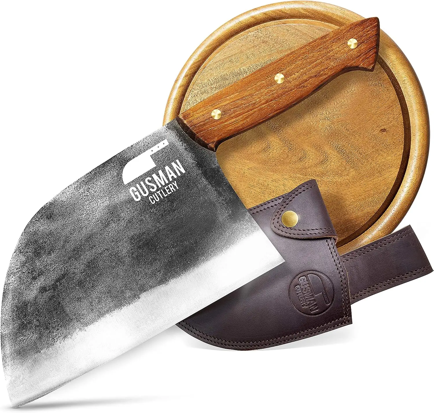 

Chef Knife - Heavy Duty Butcher Knives Set Professional Carbon Steel Cleaver Knife w/ Sheath Rustic Full Tang Big Camp Bone Chop