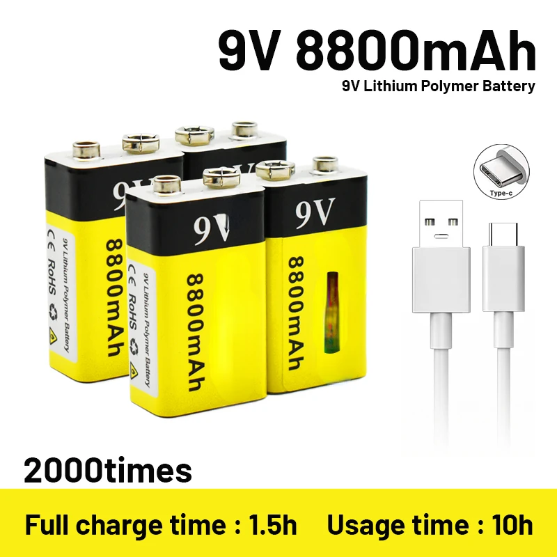 

Литий-ионная аккумуляторная батарея 2022, 9 В, 8800 мАч, батареи Micro USB, 9 В, литиевая батарея для мультиметра, микрофона, игрушки, пульта дистанцион...