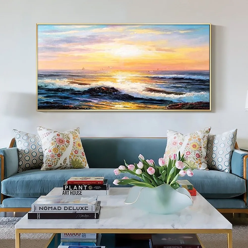 

Extra Large Abstract Sunset Seascape Oil Painting Decorative Mural Unframe Acrylic Hanging For Living Room Bedroom Wall Art